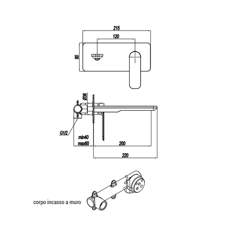 Miscelatore monocomando lavabo murale con piastra RubiFlux serie Azzurro canna 20 cm - Satinato by CeramicStore | Lo specialista del tuo bagno