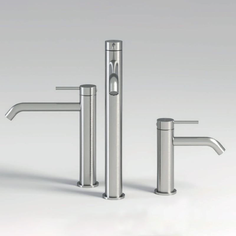 Miscelatore monocomando lavabo con bocca lunga RubiFlux serie Aria - Acciaio Satinato by CeramicStore | Lo specialista del tuo bagno