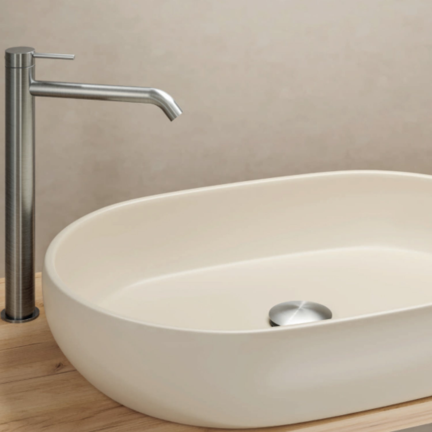 Miscelatore monocomando lavabo alto RubiFlux serie Aria - Acciaio satinato by CeramicStore | Lo specialista del tuo bagno
