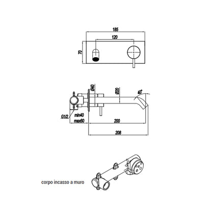 Miscelatore monocomando lavabo murale con piastra RubiFlux serie Aria canna 20 cm - Acciaio Satinato by CeramicStore | Lo specialista del tuo bagno
