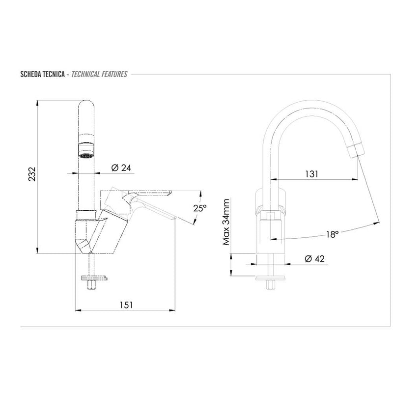 Miscelatore monocomando per lavello, con bocca corta girevole collezione Energy di Remer Rubinetterie by CeramicStore | Lo specialista del tuo bagno