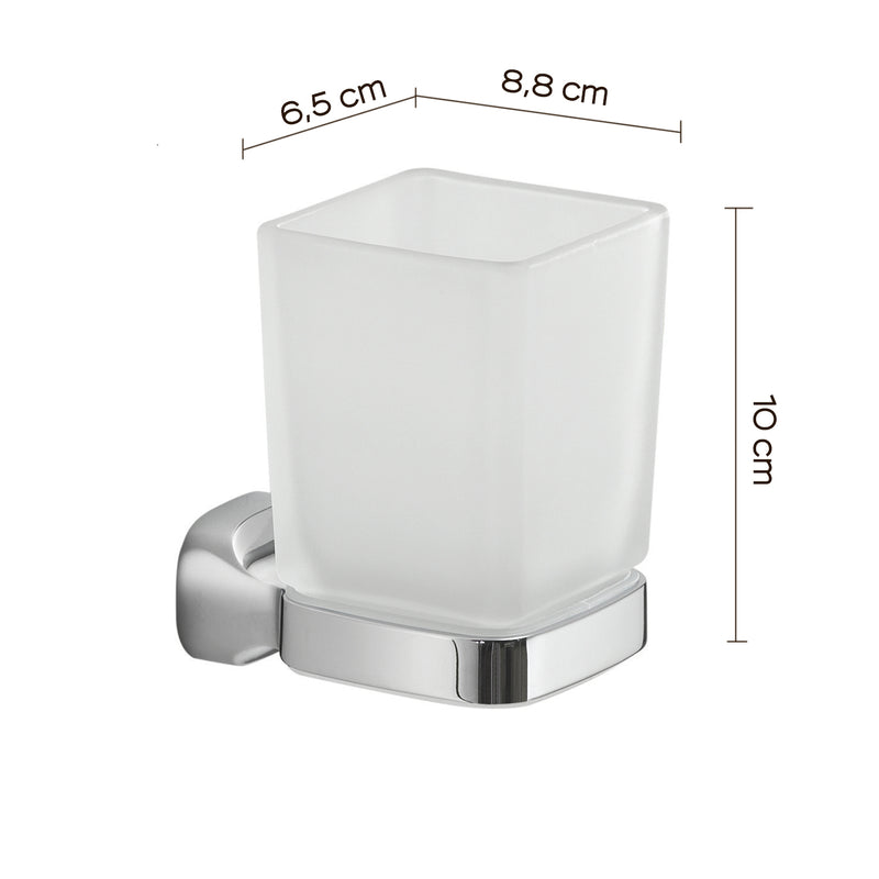 Portaspazzolini a parete in Acciaio Inox e Vetro Satinato Gedy serie Stelvio - Cromato