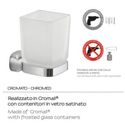 Portaspazzolini a parete in Acciaio Inox e Vetro Satinato Gedy serie Stelvio - Cromato