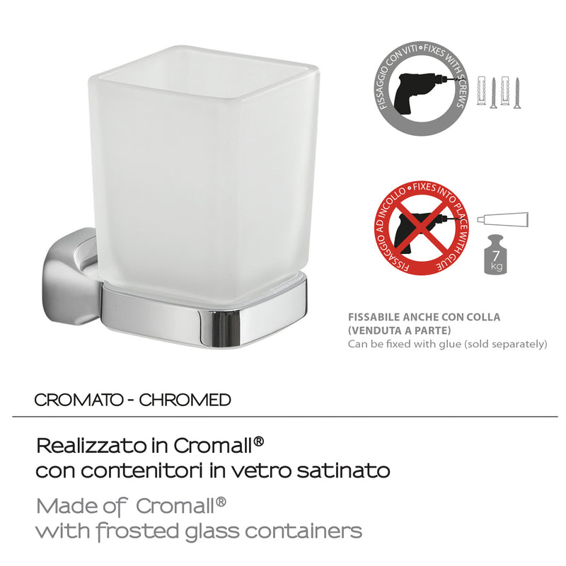 Portaspazzolini a parete in Acciaio Inox e Vetro Satinato Gedy serie Stelvio - Cromato