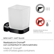 Portaspazzolini a parete in Acciaio Inox e Vetro Satinato Gedy serie Stelvio - Nero Matt