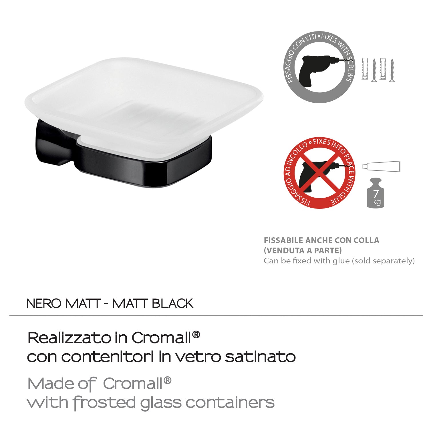 Portasapone a parete in Acciaio Inox e Vetro Satinato Gedy serie Stelvio - Nero Matt by CeramicStore | Lo specialista del tuo bagno