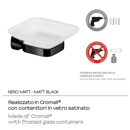 Portasapone a parete in Acciaio Inox e Vetro Satinato Gedy serie Stelvio - Nero Matt by CeramicStore | Lo specialista del tuo bagno