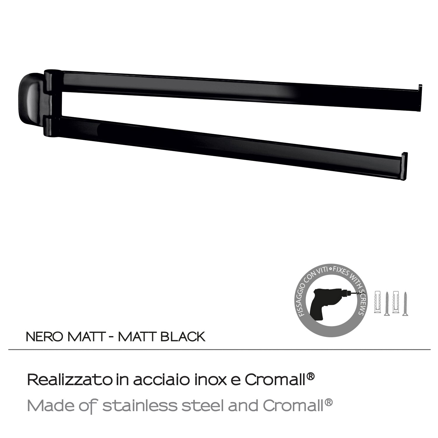 Porta asciugamani a snodo in Acciaio Inox Gedy serie Stelvio - Nero Matt by CeramicStore | Lo specialista del tuo bagno