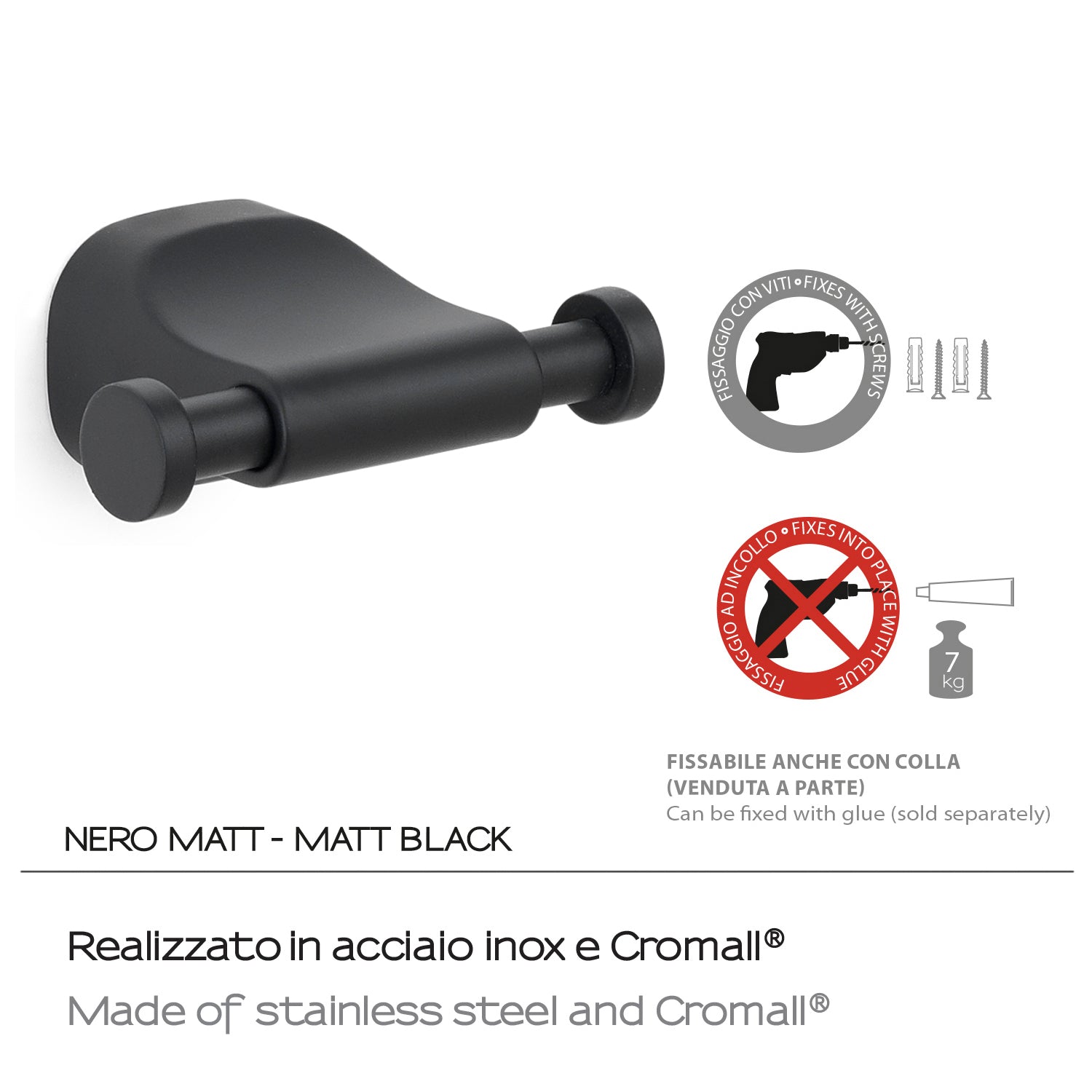 Appendiabiti doppio a parete in Acciaio Inox Gedy serie Stelvio - Nero Matt by CeramicStore | Lo specialista del tuo bagno
