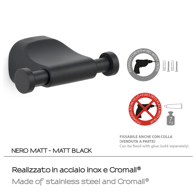 Appendiabiti doppio a parete in Acciaio Inox Gedy serie Stelvio - Nero Matt by CeramicStore | Lo specialista del tuo bagno