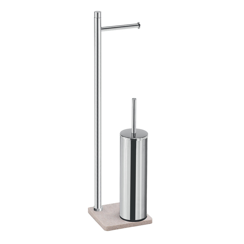 Piantana in Acciaio Inox con portarotolo e scopino Gedy serie Trilly - Beige