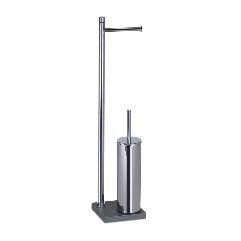 Piantana in Acciaio Inox con portarotolo e scopino Gedy serie Trilly - Grigio