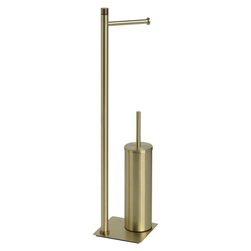 Piantana in Acciaio Inox con portarotolo e scopino Gedy serie Trilly - Oro Spazzolato
