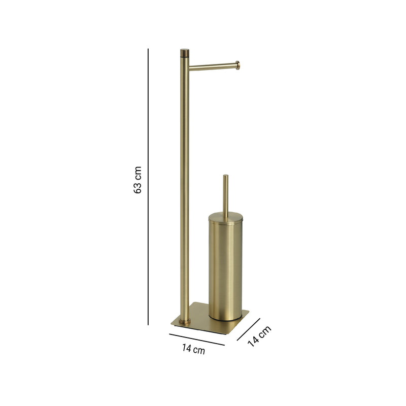 Piantana in Acciaio Inox con portarotolo e scopino Gedy serie Trilly - Oro Spazzolato
