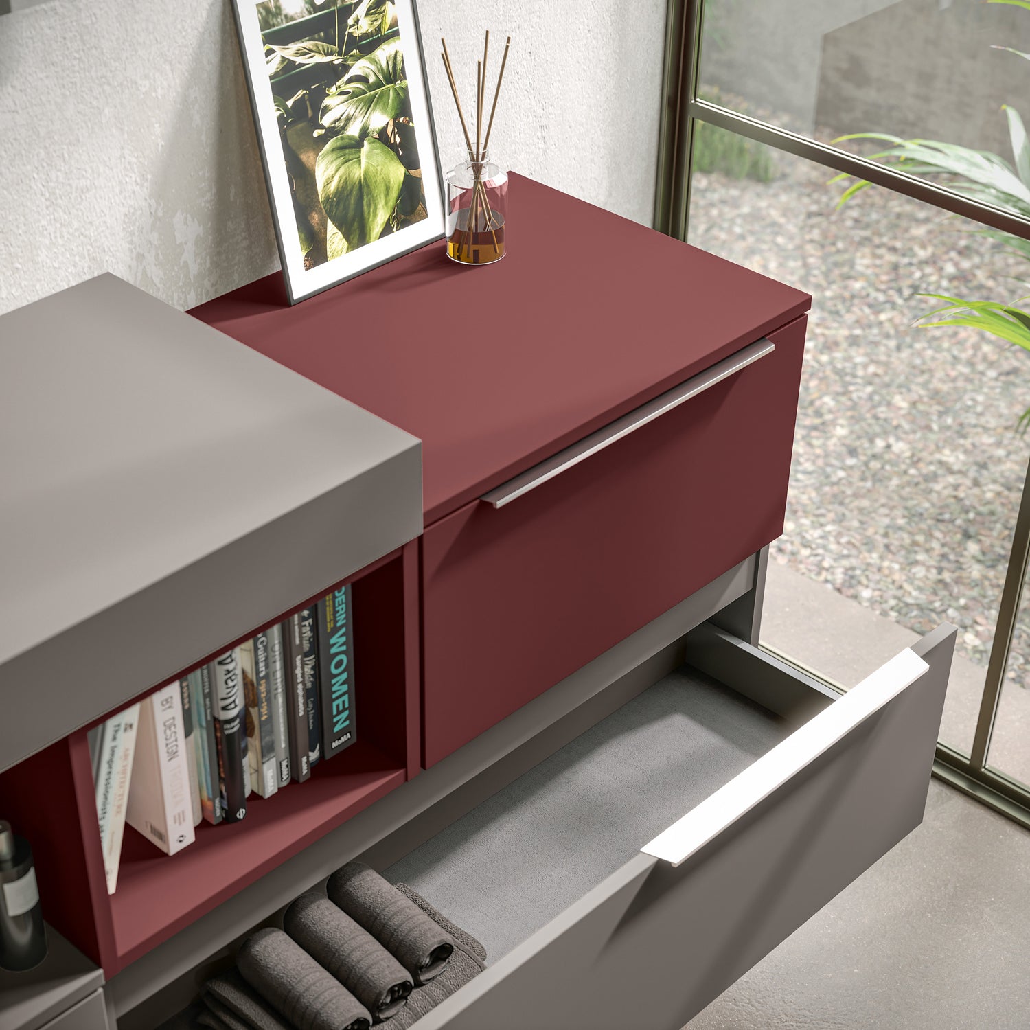 Mobile bagno sospeso Bali01 cm 180x46 con finiture Grigio Londra e Rosso Jaipur by CeramicStore | Lo specialista del tuo bagno