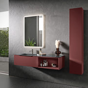 Mobile bagno sospeso con colonna e top in Gres Nero Marquina Bali 10 con finitura Rosso Jaipur by CeramicStore | Lo specialista del tuo bagno