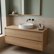Lavabo tondo da appoggio con piano rubinetteria serie Smart-B di Ceramica Galassia -  Bianco lucido diam. 45cm