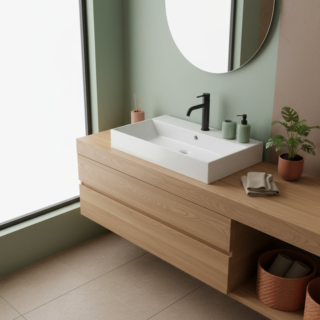 Lavabo rettangolare da appoggio/sospeso serie Plus Design di Ceramica Galassia - Bianco lucido 80x48cm