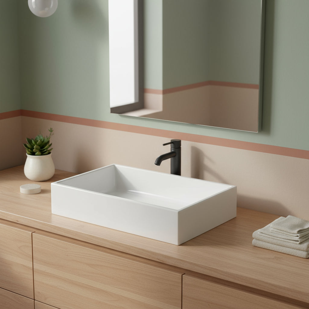Lavabo da appoggio serie Plus Design di Ceramica Galassia -  Bianco lucido 55x38cm