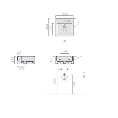 Lavabo quadrato da appoggio/sospeso serie Plus Design di Ceramica Galassia -  Bianco lucido 40x40cm