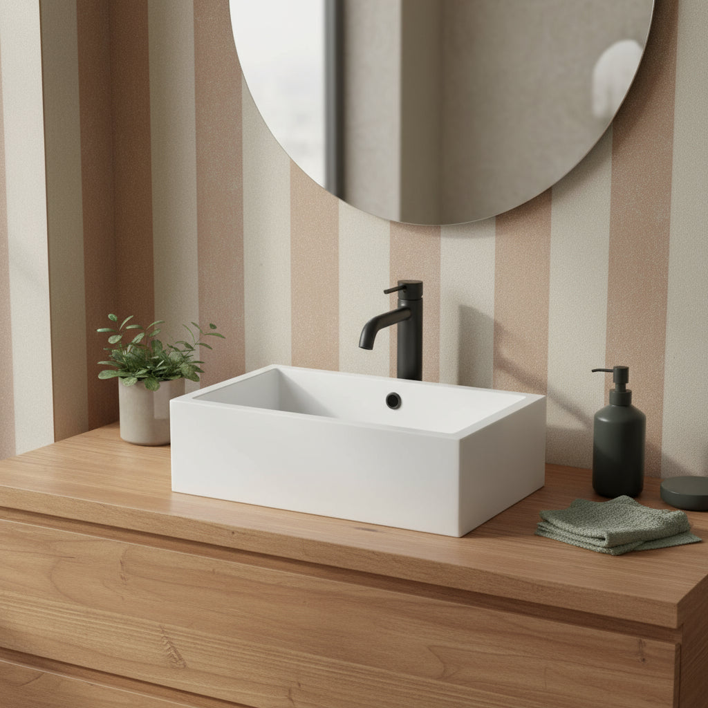Lavabo da appoggio/sospeso serie Plus Design di Ceramica Galassia -  Bianco lucido 50x27cm