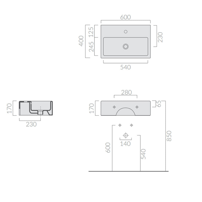 Lavabo da appoggio/sospeso serie Plus Design di Ceramica Galassia -  Bianco lucido 60x40cm