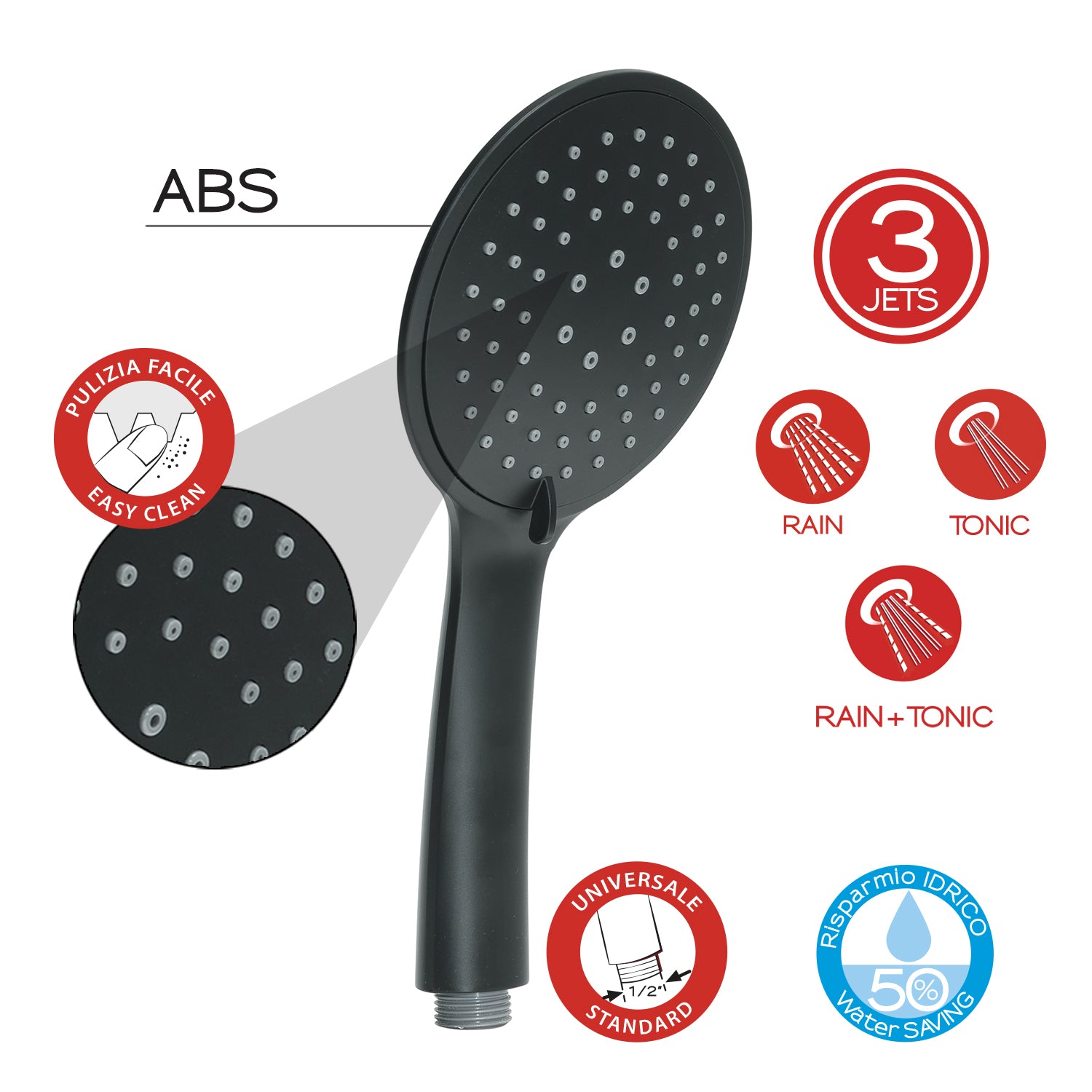 Doccetta 3 getti con attacco universale serie Tech 13 Gedy in ABS - Nero matt by CeramicStore | Lo specialista del tuo bagno