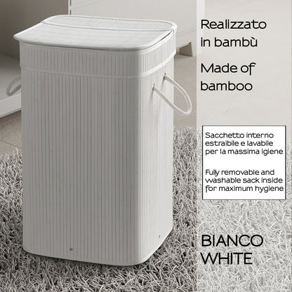 Cesto portabiancheria bianco Gedy Tatami con sacchetto estraibile e finitura bambà¹ by CeramicStore | Lo specialista del tuo bagno