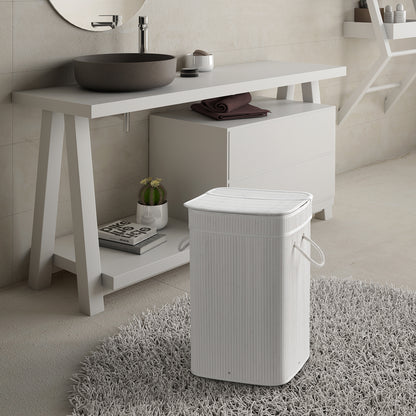Cesto portabiancheria bianco Gedy Tatami con sacchetto estraibile e finitura bambà¹ by CeramicStore | Lo specialista del tuo bagno