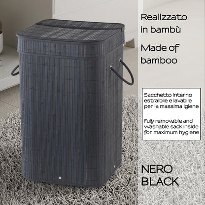 Cesto portabiancheria nero Gedy Tatami con sacchetto estraibile e finitura bambà¹ by CeramicStore | Lo specialista del tuo bagno