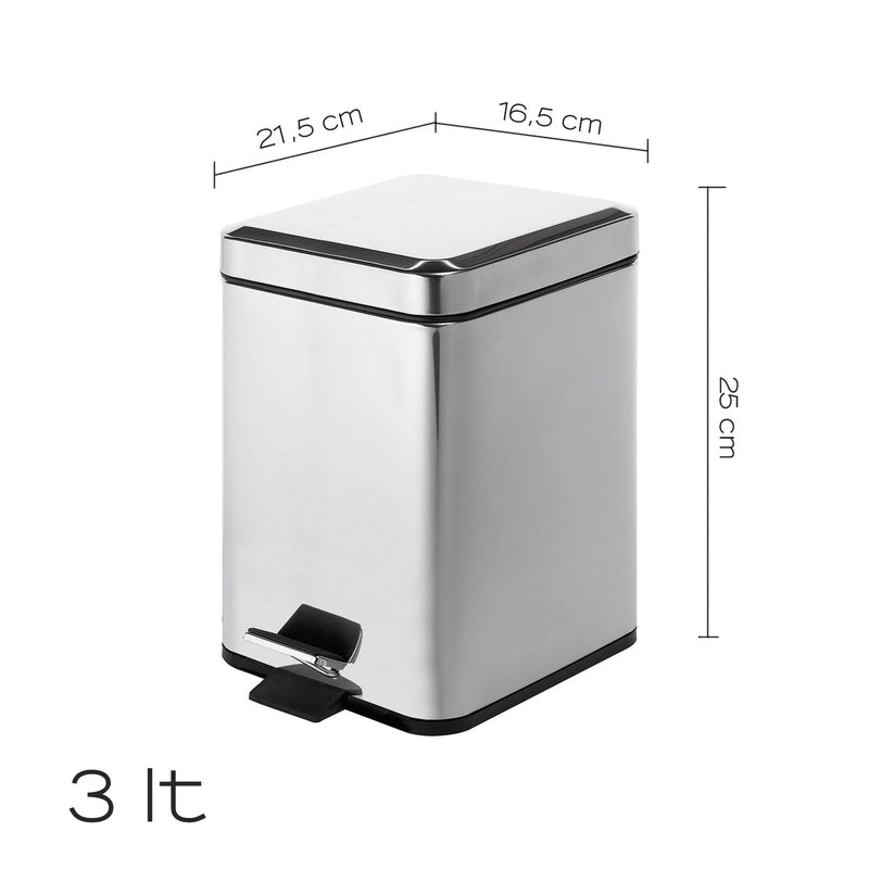 2209-13 Portarifiuti quadrato Gedy Argenta 3 lt. in acciaio inox cromato lucido cm 16,5x21,5x25 by CeramicStore | Lo specialista del tuo bagno