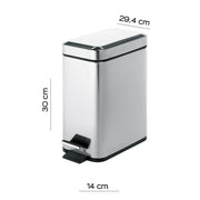 Portarifiuti rettangolare Gedy Argenta 5 lt. in acciaio inox cm 14x29,4x30 by CeramicStore | Lo specialista del tuo bagno