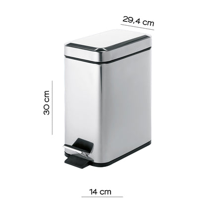 Portarifiuti rettangolare Gedy Argenta 5 lt. in acciaio inox cm 14x29,4x30 by CeramicStore | Lo specialista del tuo bagno