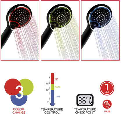 Doccetta 1 getto con led a tre colori e controllo temperatura modello Thermo Light 02 di Gedy - Nero by CeramicStore | Lo specialista del tuo bagno