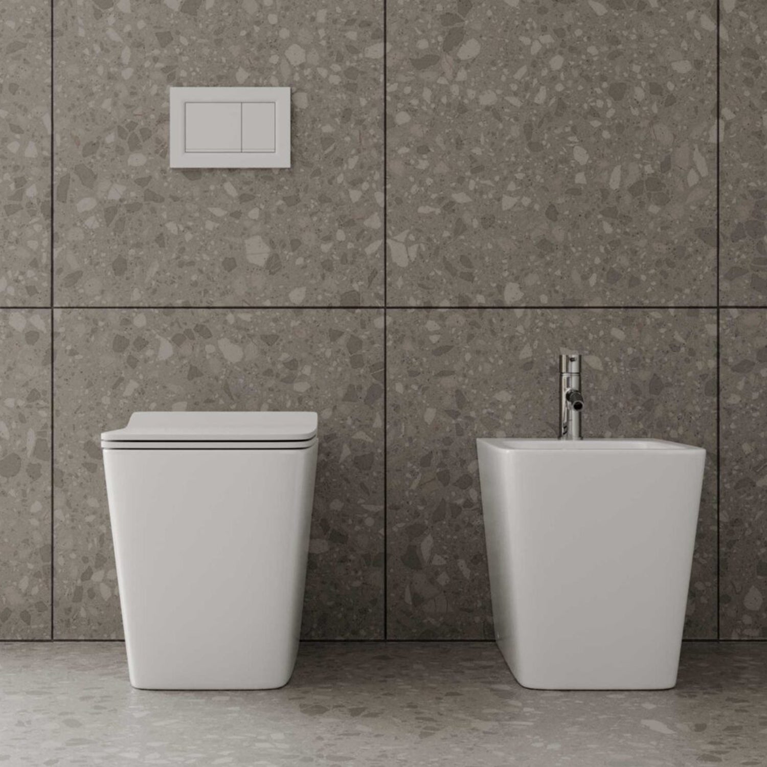 Sanitari filomuro senza brida con copriwater Soft Close BathCore serie Tela L 36 x P 56 x H 41 cm â€“ Bianco lucido