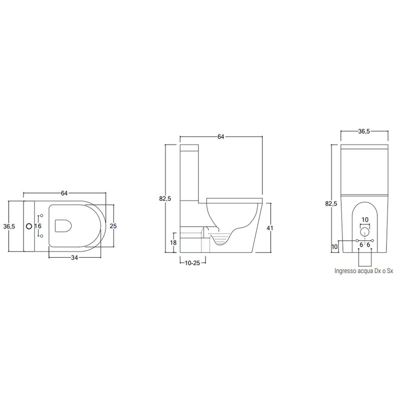Vaso monoblocco con copriwater soft close serie Tela BathCore - L 36,5 x P 64 x H 82,5 cm