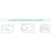 Sanitari filomuro senza brida con copriwater Soft Close BathCore serie Tela L 36 x P 52 x H 34 cm â€“ Bianco lucido