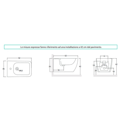 Sanitari filomuro senza brida con copriwater Soft Close BathCore serie Tela L 36 x P 52 x H 34 cm â€“ Bianco lucido
