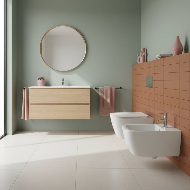 Wandhängende Sanitäranlagen ohne Flansch mit Soft-Close-WC-Sitz BathCore Serie Nilo L 36 x T 52 cm – Hochglanzweiß