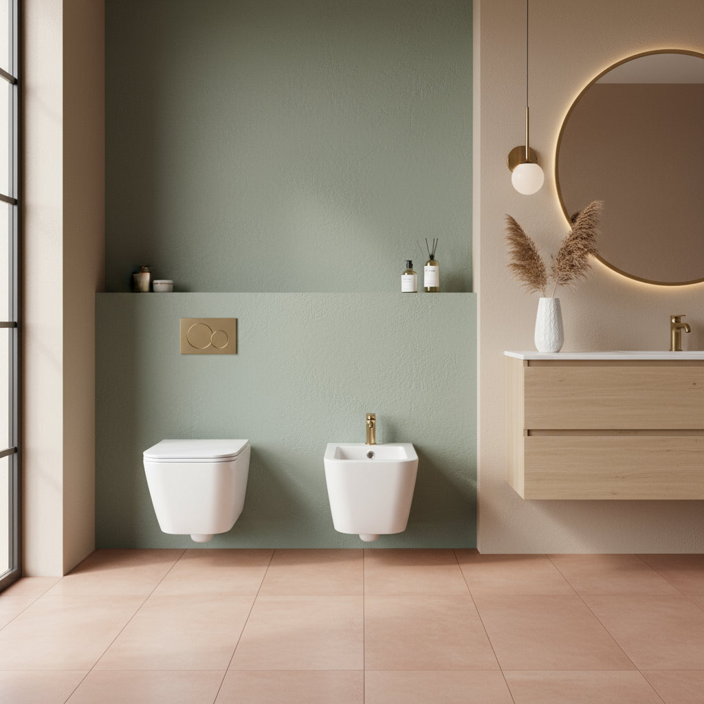 Sanitari Sospesi Ceramica Globo Stone 52 WC + BIDET + SEDILE Soft Close