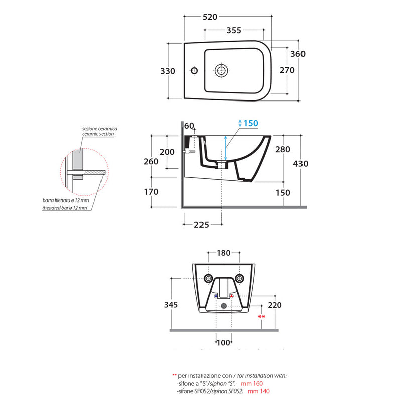 Sanitari Sospesi Ceramica Globo Stone 52 WC + BIDET + SEDILE Soft Close