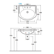 Lavabo sospeso Globo serie Paestum 71x58x22 cm - Bianco by CeramicStore | Lo specialista del tuo bagno
