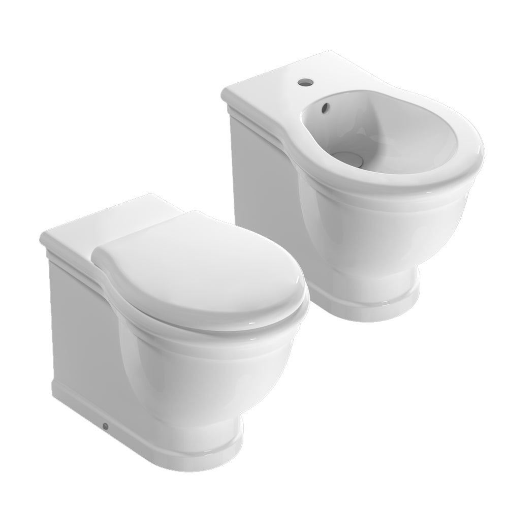 Coppia sanitari a terra filomuro Globo serie Paestum 57x38 cm con coprivaso soft close - Bianco