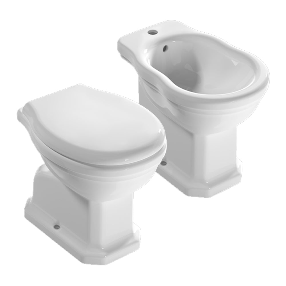 Coppia sanitari distanziati da parete Globo serie Paestum 57x37x40 cm con coprivaso soft close - Bianco lucido
