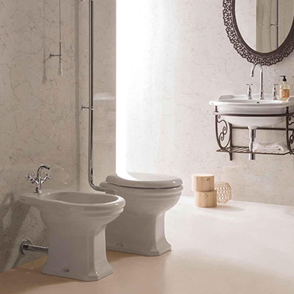 Coppia sanitari distanziati da parete Globo serie Paestum 57x37x40 cm con coprivaso soft close - Bianco lucido