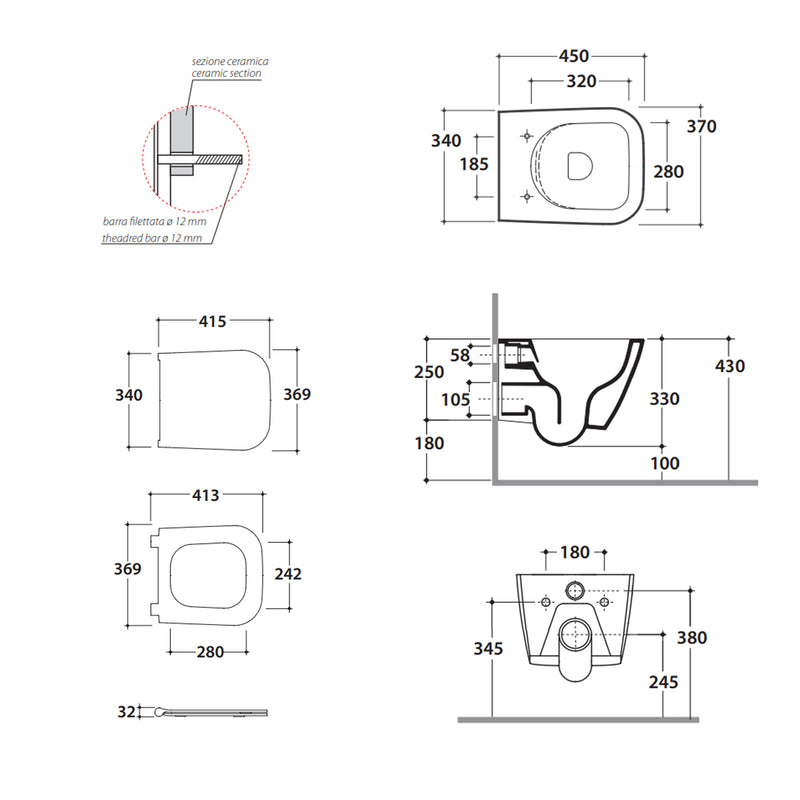 Sanitari Sospesi Ceramica Globo Stone 45 WC + BIDET + SEDILE SOFT CLOSE