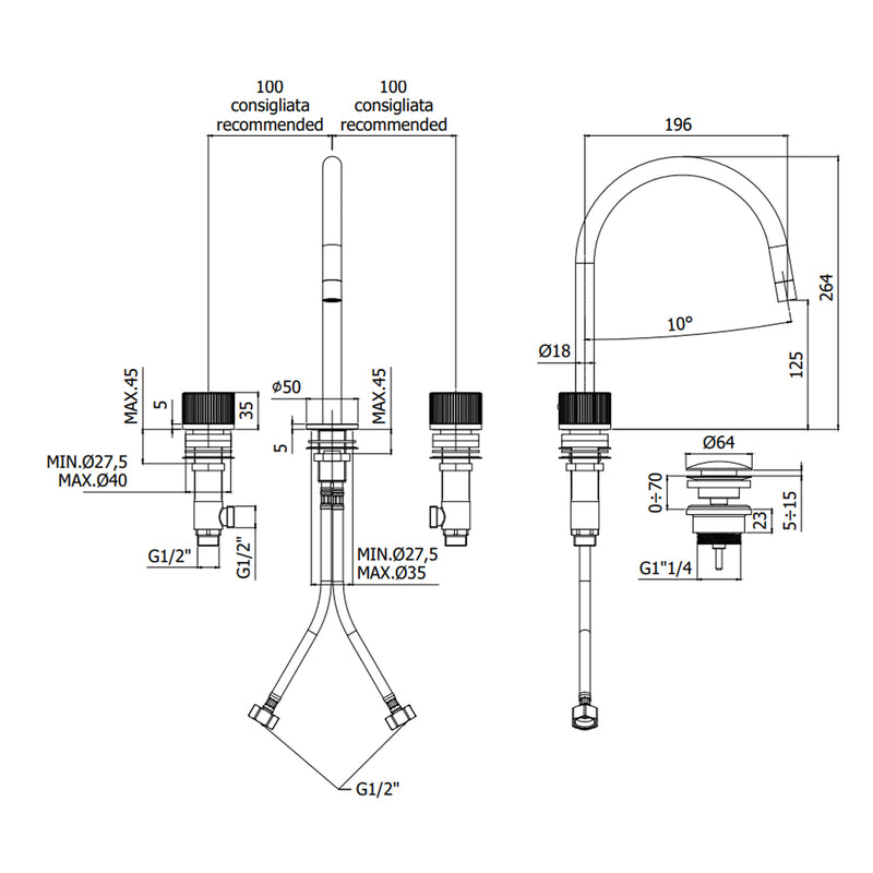 Batteria ad incasso per lavabo a tre fori collezione Jo Paffoni by CeramicStore | Lo specialista del tuo bagno