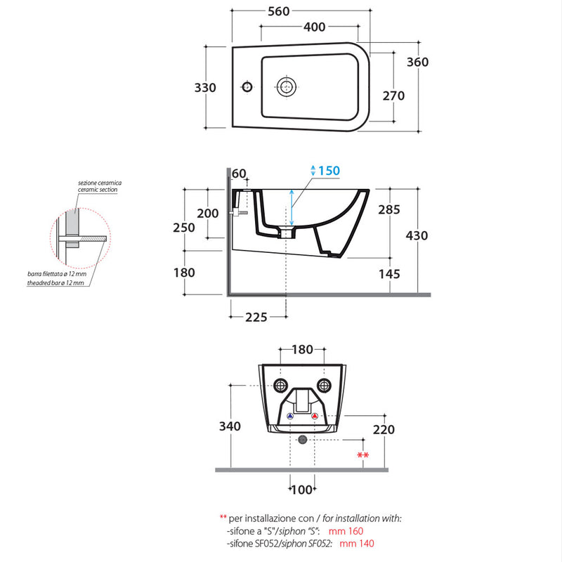 Sanitari Sospesi Ceramica Globo Stone 56 WC + BIDET + SEDILE SOFT CLOSE