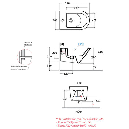 Sanitari Sospesi Senza Brida Ceramica Globo Forty3 57 WC + BIDET + SEDILE SOFT CLOSE