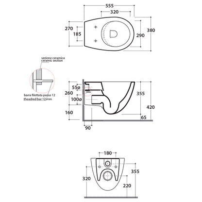 Sanitari Sospesi senza brida Ceramica Globo Bowl+ 55 WC + BIDET + SEDILE SOFT CLOSE